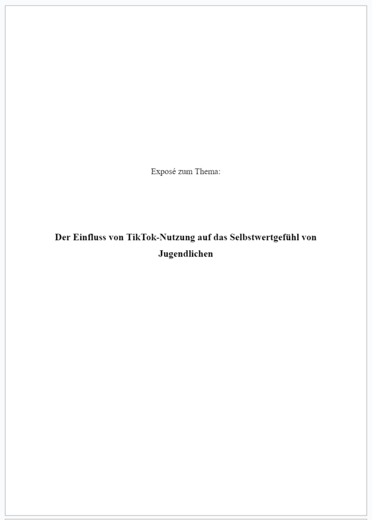 Deckblatt des Beispiels für ein Exposé für eine Hausarbeit