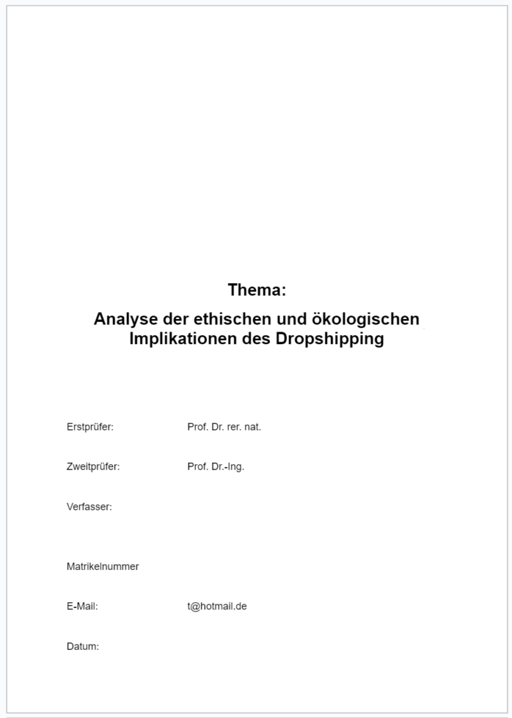 Deckblatt des Beispiels für eine Bachelorarbeit